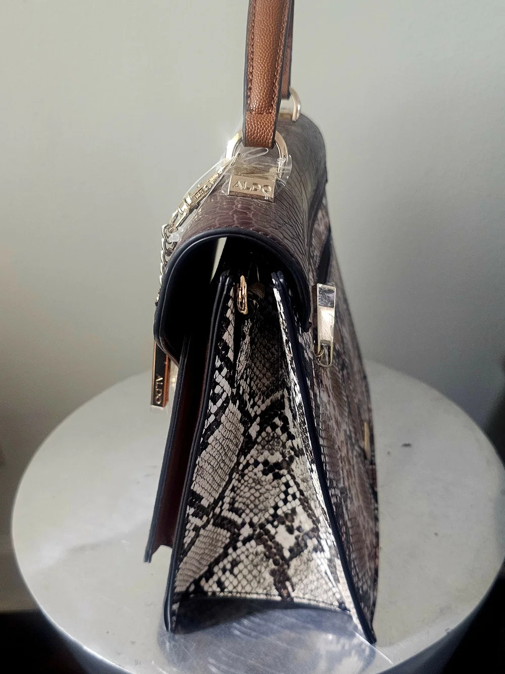ALDO Lailarea Satchel Bag NWT Brown Croc & Snake Print Top Handle Crossbody